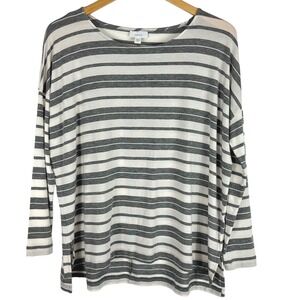 Pure Jill Striped Tunic Top Womens XS Oversized Grey White Long Sleeve Tencel